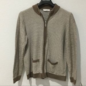 Allison Daley Stripped Brown Zip-up Cardigan Sz L